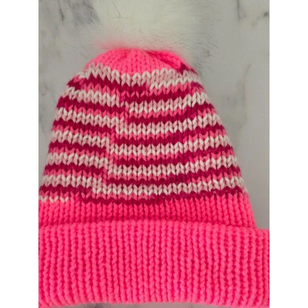 Pink Stripe Knit Beanie: Funky Multicolor Acrylic Hat